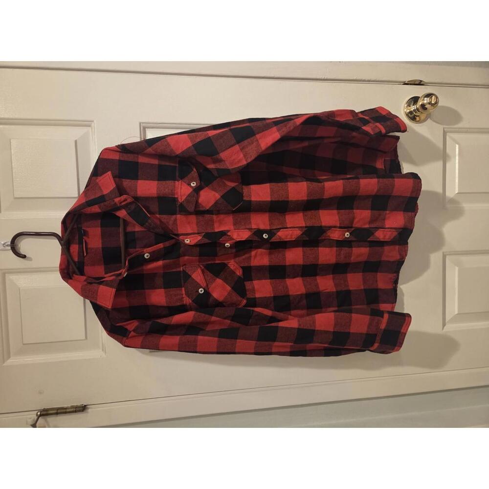 Mens XL Red and Black Buffalo Plaid Button-Up Shirt- italy design